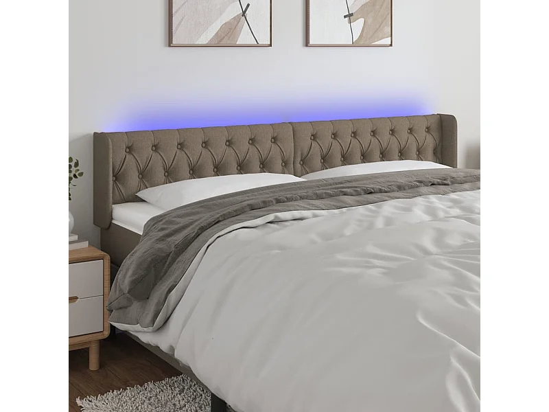 Mueble cabecero | Cabezal de cama | Cabecero con LED de tela gris taupe 183x16x78/88 cm