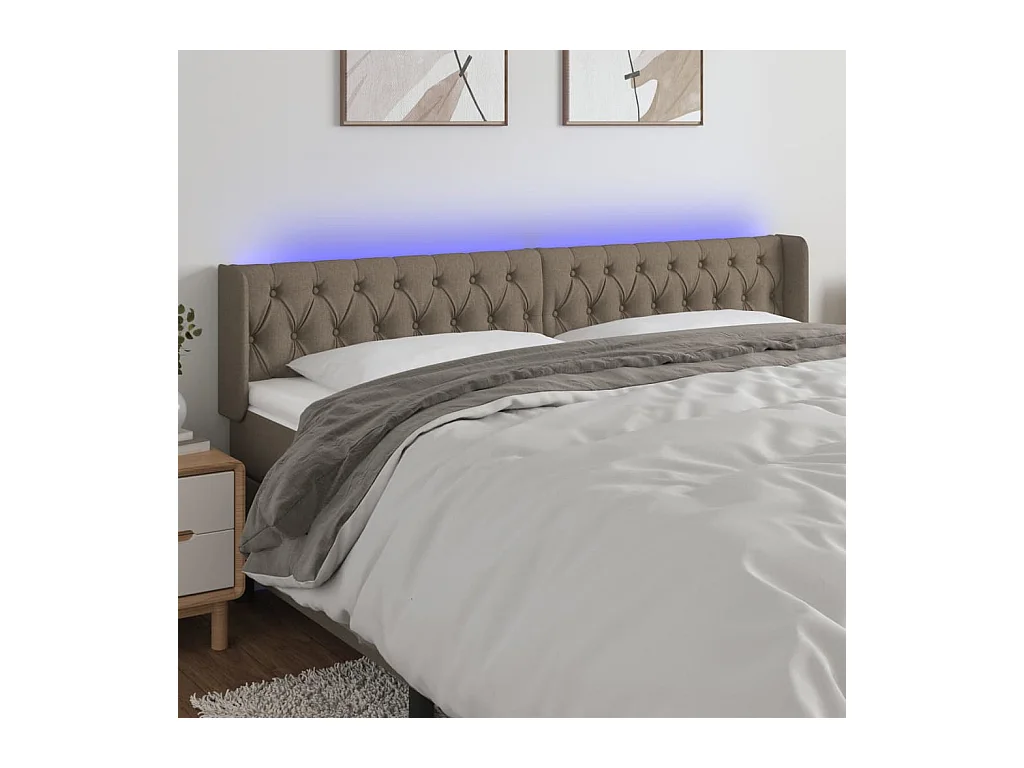 Mueble cabecero | Cabezal de cama | Cabecero con LED de tela gris taupe 183x16x78/88 cm