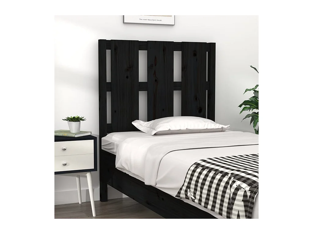 Cabecero de Cama | Cabezal de cama | Mueble de cabecero madera maciza de pino negro 80,5x4x100 cm