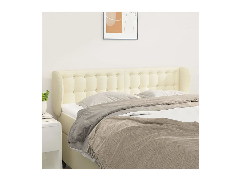 Mueble cabecero | Cabezal de cama | Cabecero de cuero sintético color crema 147x23x78/88 cm