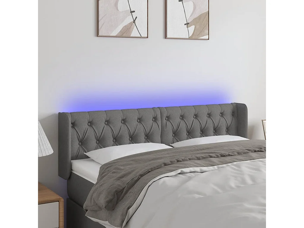 Tête de Lit | Panneau de tête pour lit Moderne à LED Gris foncé 147x16x78/88 cm Tissu