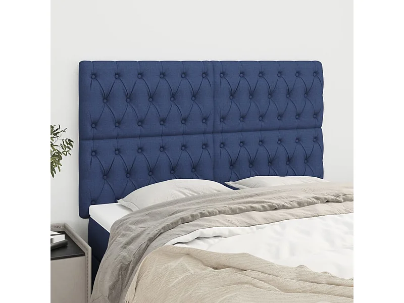 Cabeceros | Cabezal de cama | Mueble de cabecero 4 unidades tela azul 72x7x78/88 cm