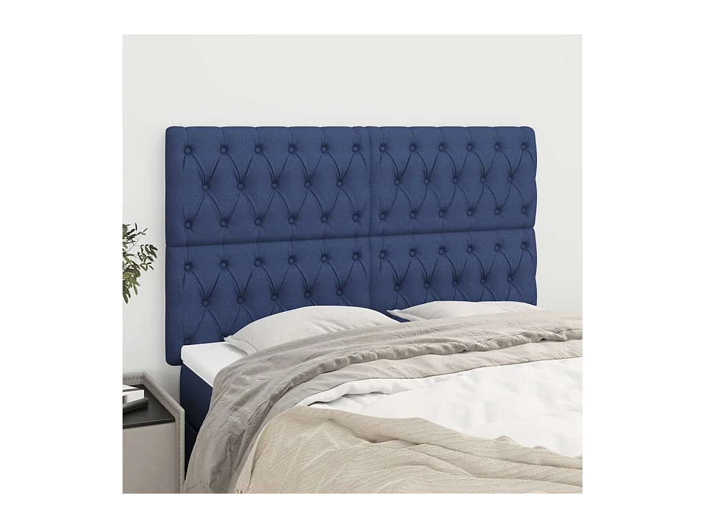 Cabeceros | Cabezal de cama | Mueble de cabecero 4 unidades tela azul 72x7x78/88 cm