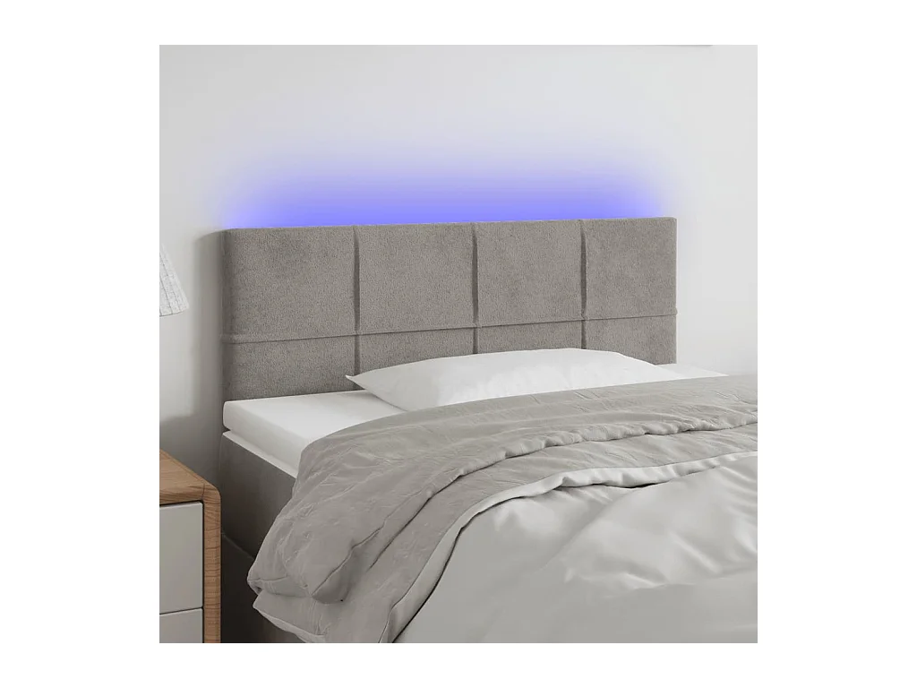 Cabecero | Cabezal de Cama | Mueble cabecero con LED de terciopelo gris claro 90x5x78/88 cm
