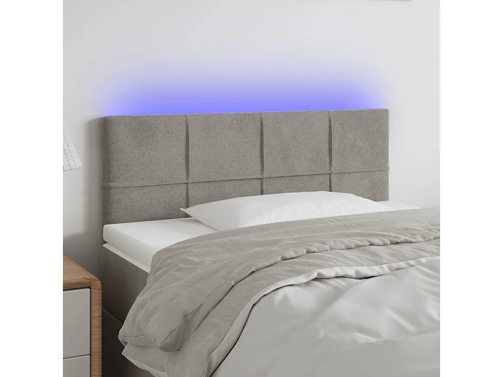 Tête de Lit | Panneau de tête pour lit Moderne à LED Gris clair 90x5x78/88 cm Velours