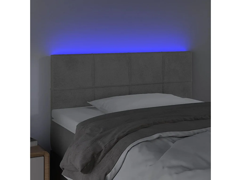 Tête de Lit | Panneau de tête pour lit Moderne à LED Gris clair 90x5x78/88 cm Velours