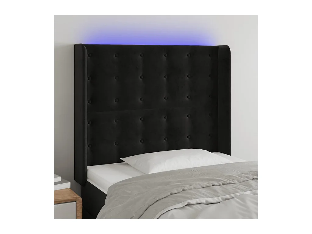 Cabecero | Cabezal de Cama | Mueble cabecero con LED de terciopelo negro 83x16x118/128 cm