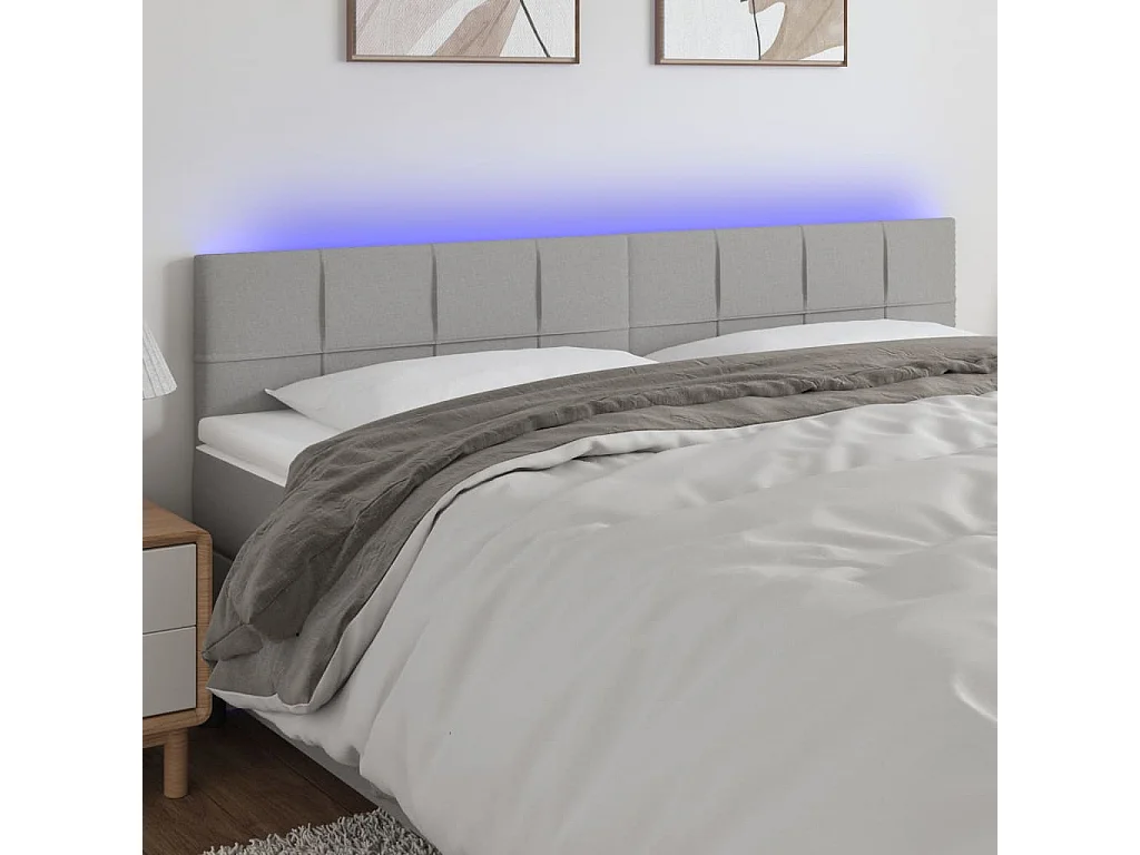 Hoofdbord | Hoofdeinde LED 200x5x78/88 cm stof lichtgrijs