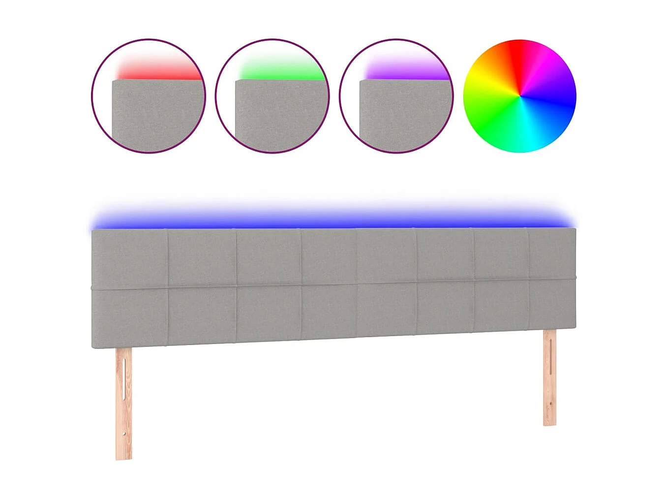 Hoofdbord | Hoofdeinde LED 200x5x78/88 cm stof lichtgrijs