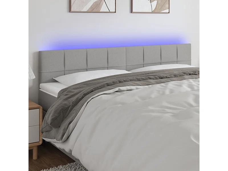 Tête de Lit | Panneau de tête pour lit Moderne à LED Gris clair 200x5x78/88 cm Tissu