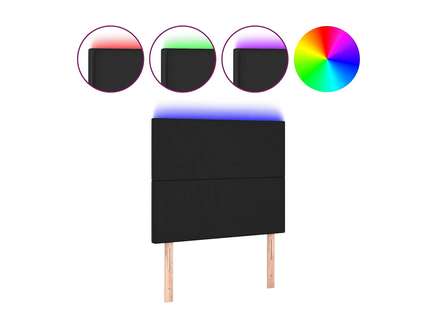 Cabecero | Cabezal de Cama | Mueble cabecero con luces LED cuero sintético negro 90x5x118/128 cm