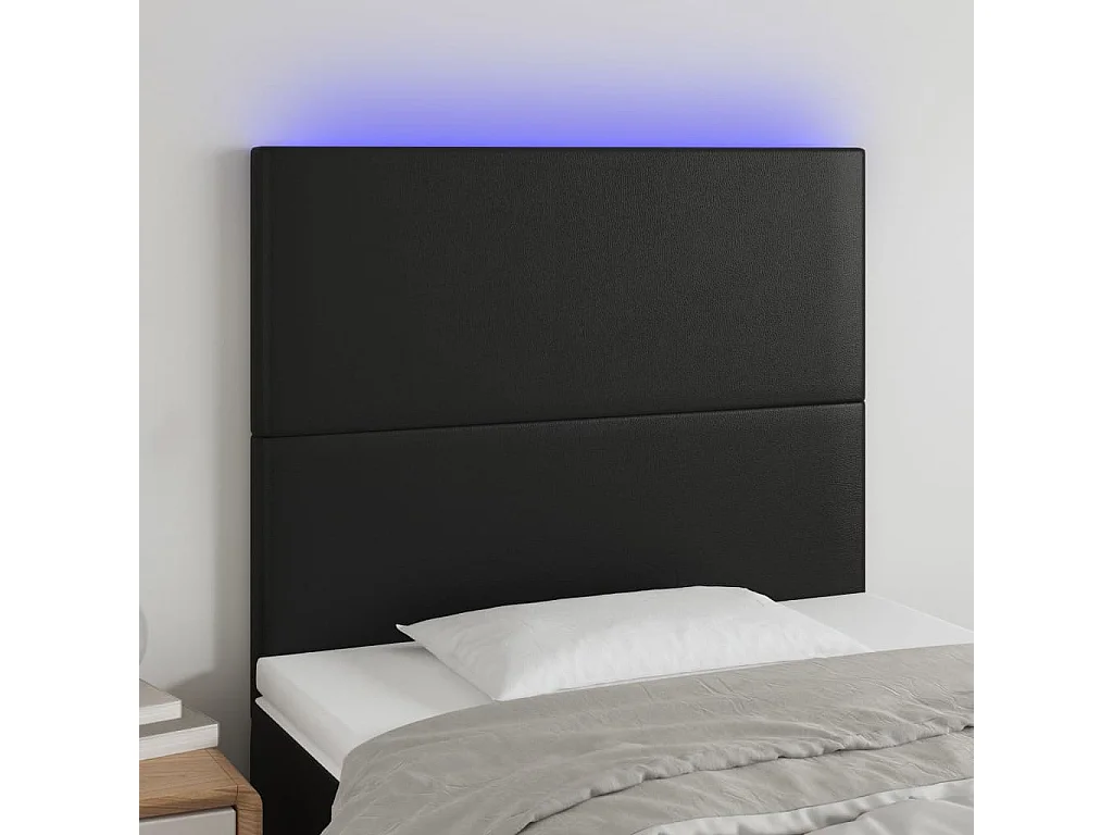 Hoofdbord | Hoofdeinde LED 90x5x118/128 cm kunstleer zwart