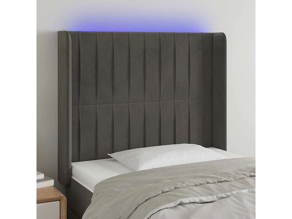 Hoofdbord | Hoofdeinde LED 93x16x118/128 cm fluweel donkergrijs