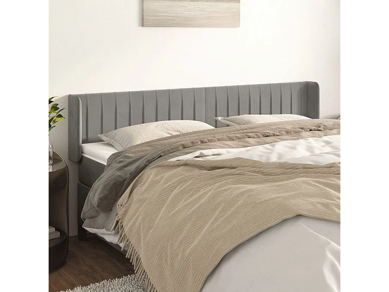 Mueble cabecero | Cabezal de cama | Cabecero de terciopelo gris claro 163x16x78/88 cm