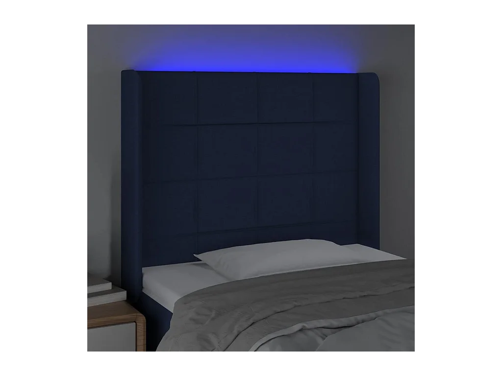 Tête de Lit | Panneau de tête pour lit Moderne à LED Bleu 93x16x118/128 cm Tissu