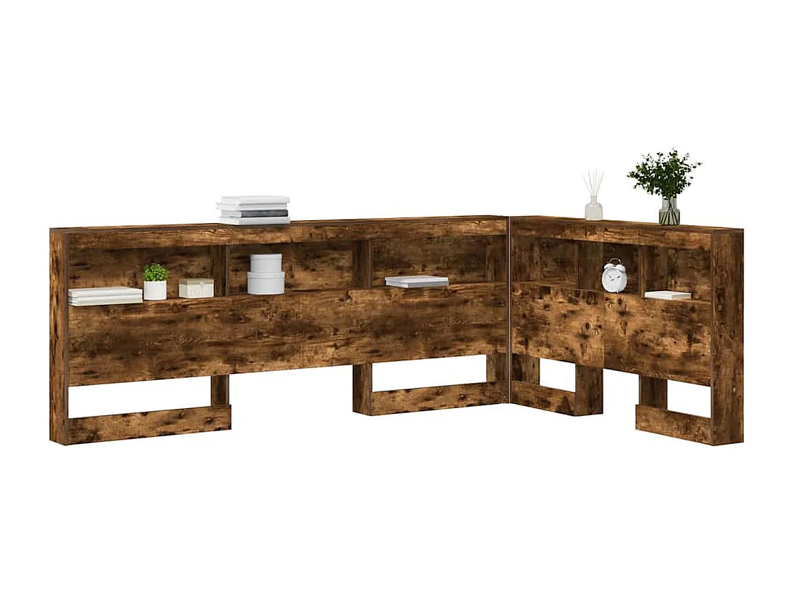 Mueble cabecero con almacenamiento | Cabecera de almacenamiento con estante Roble ahumado 120 cm