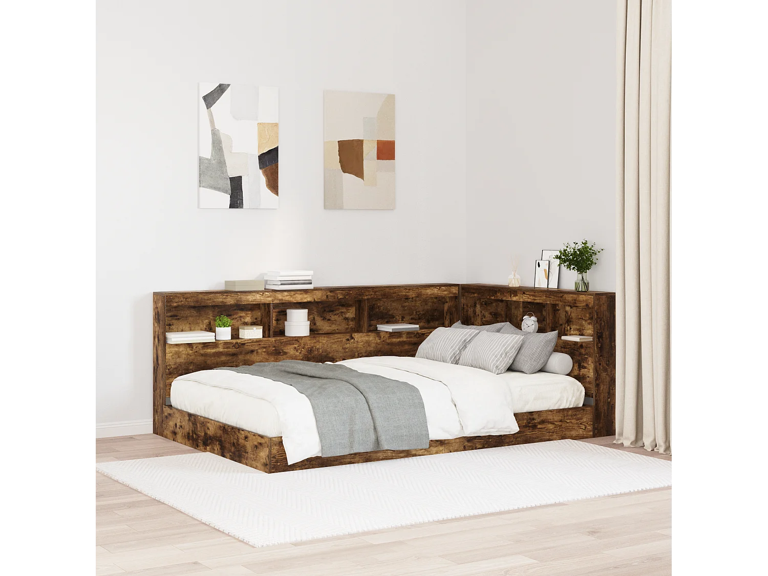 Tête de Lit de rangement | Panneau de tête pour lit Chêne fumé 120 cm Bois d'ingénierie