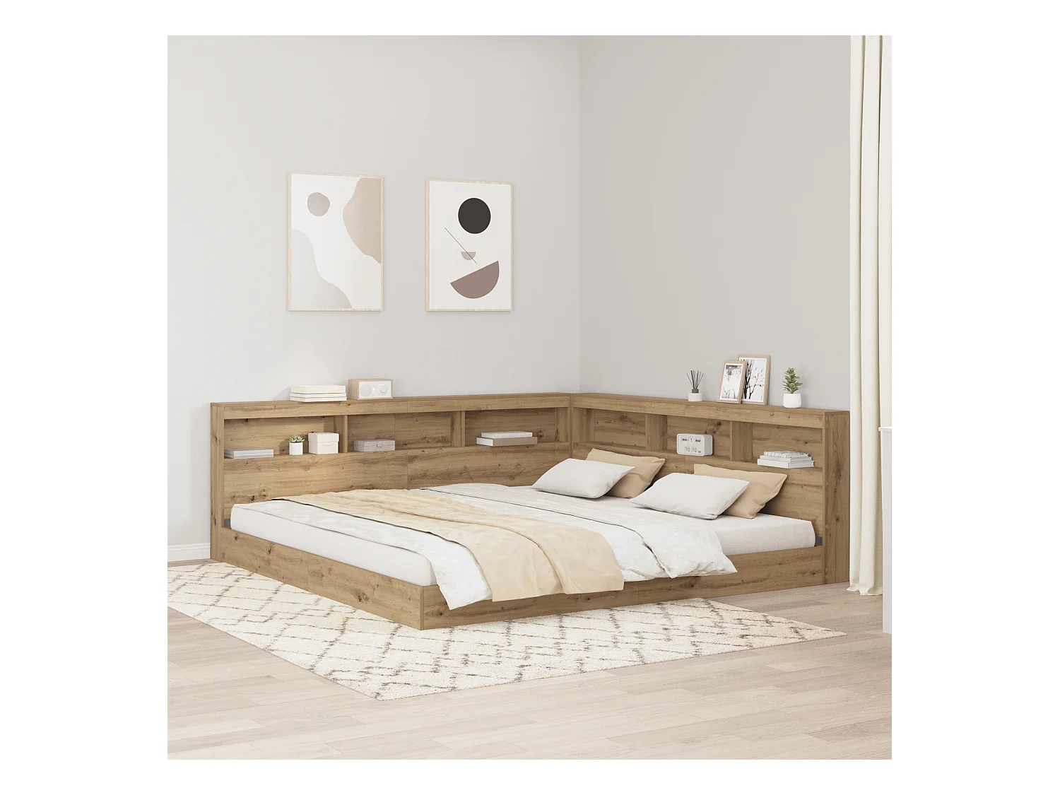 Mueble cabecero con almacenamiento | Cabecera de almacenamiento con estante Roble artisan 200 cm