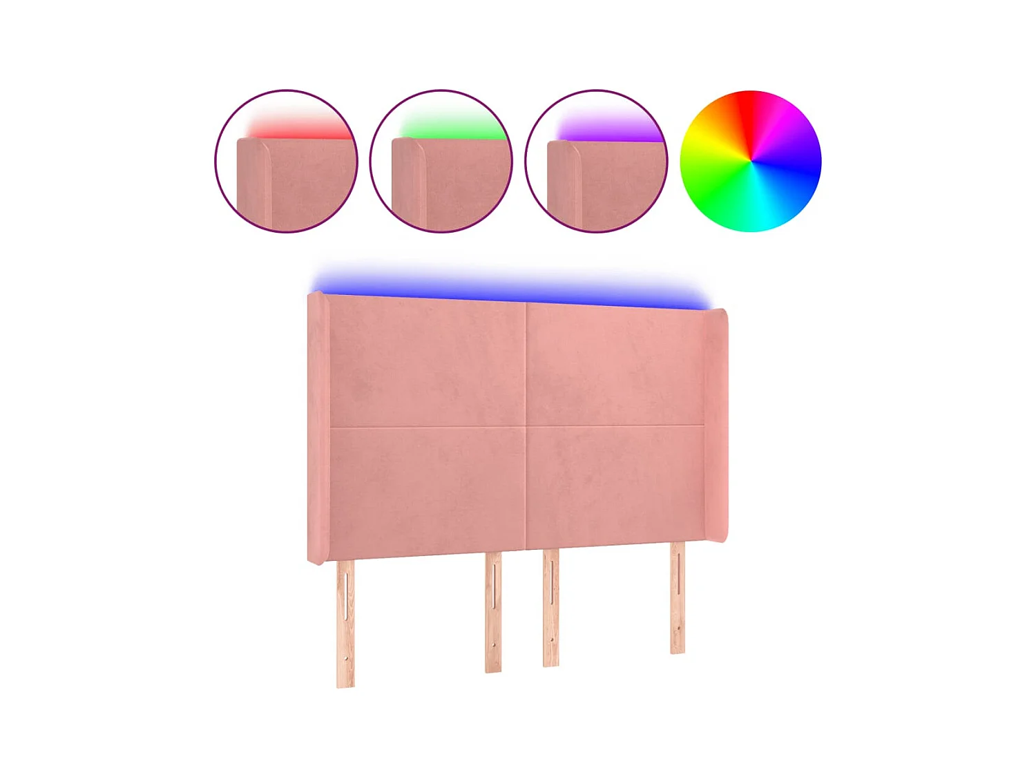 Tête de Lit | Panneau de tête pour lit Moderne à LED Rose 147x16x118/128 cm Velours