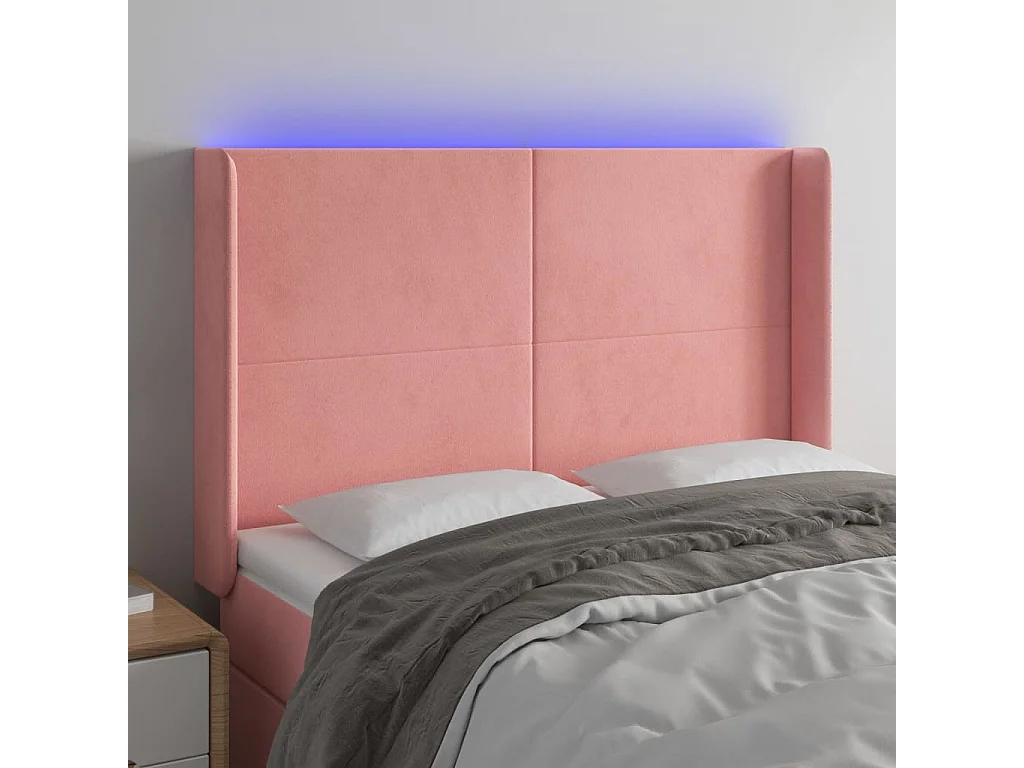 Tête de Lit | Panneau de tête pour lit Moderne à LED Rose 147x16x118/128 cm Velours
