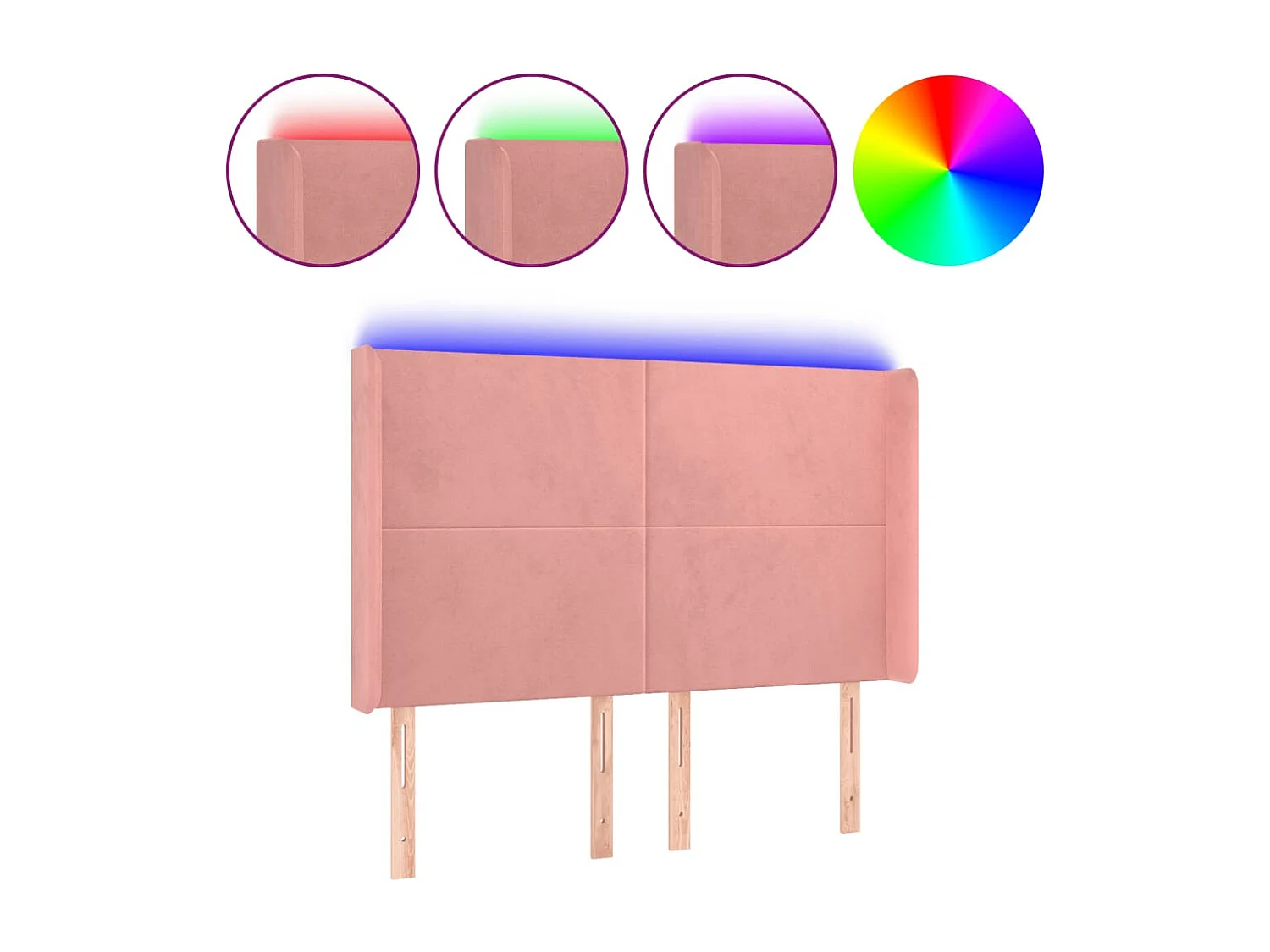 Hoofdbord | Hoofdeinde LED 147x16x118/128 cm fluweel roze