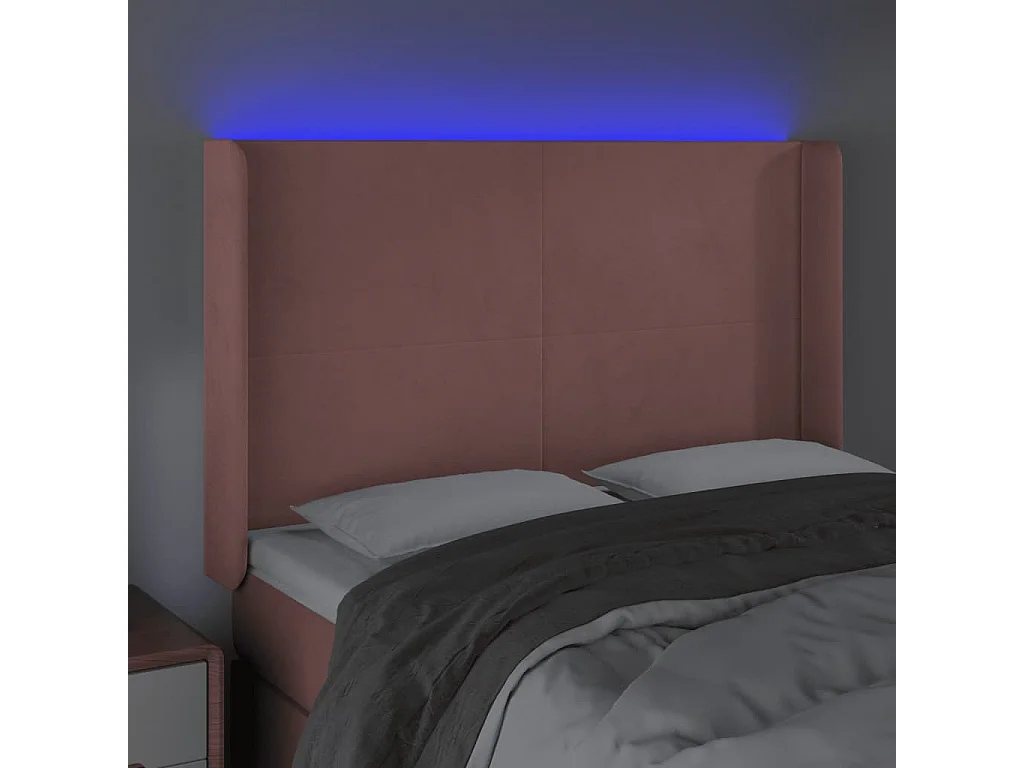 Hoofdbord | Hoofdeinde LED 147x16x118/128 cm fluweel roze