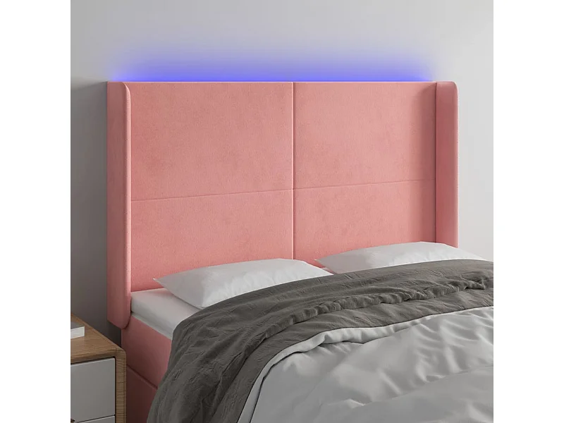Tête de Lit | Panneau de tête pour lit Moderne à LED Rose 147x16x118/128 cm Velours