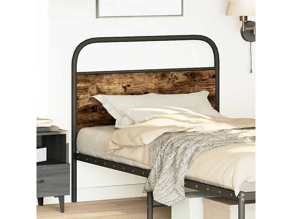 Mueble cabecero | Cabezal de cama | Cabecero de acero y madera de ingeniería roble ahumado 100 cm