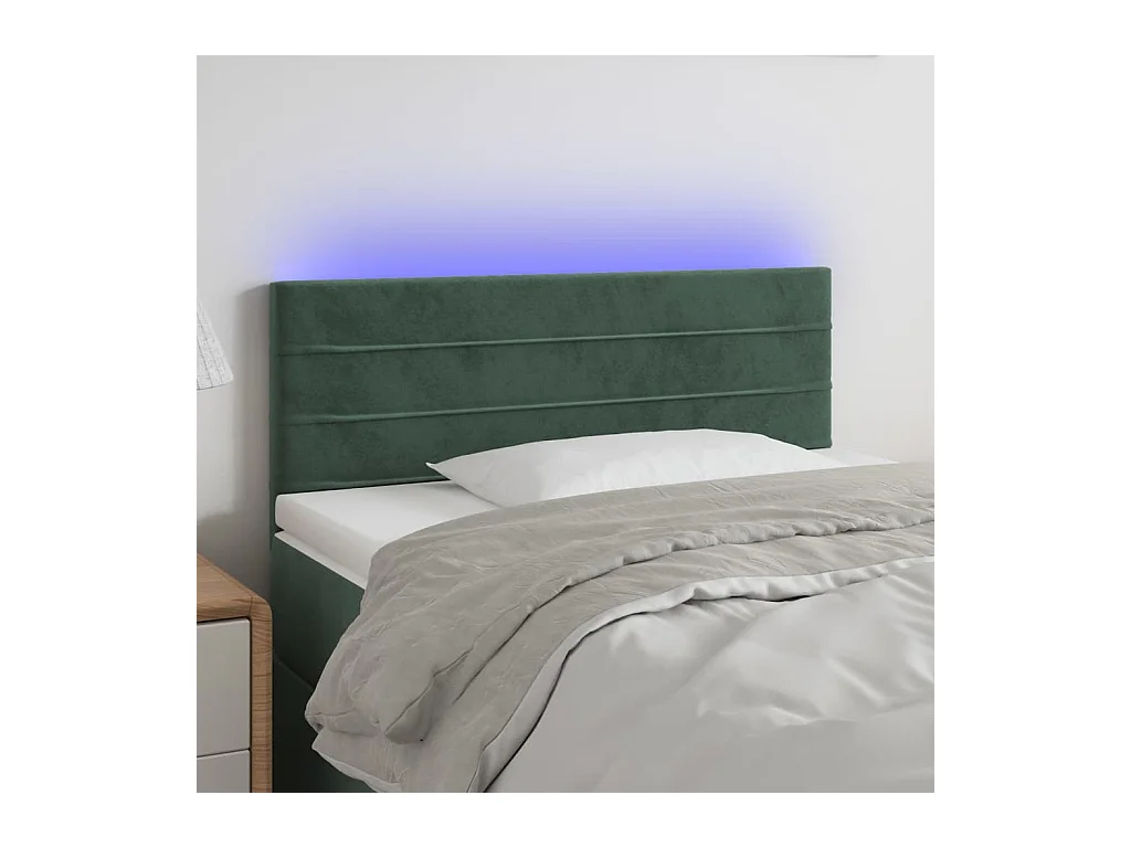 Cabecero | Cabezal de Cama | Mueble cabecero con LED de terciopelo verde oscuro 100x5x78/88 cm
