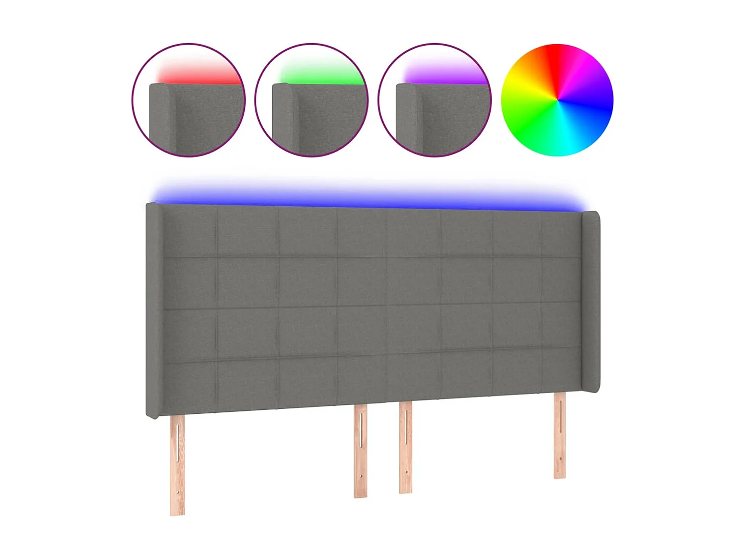 Hoofdbord | Hoofdeinde LED 203x16x118/128 cm stof donkergrijs