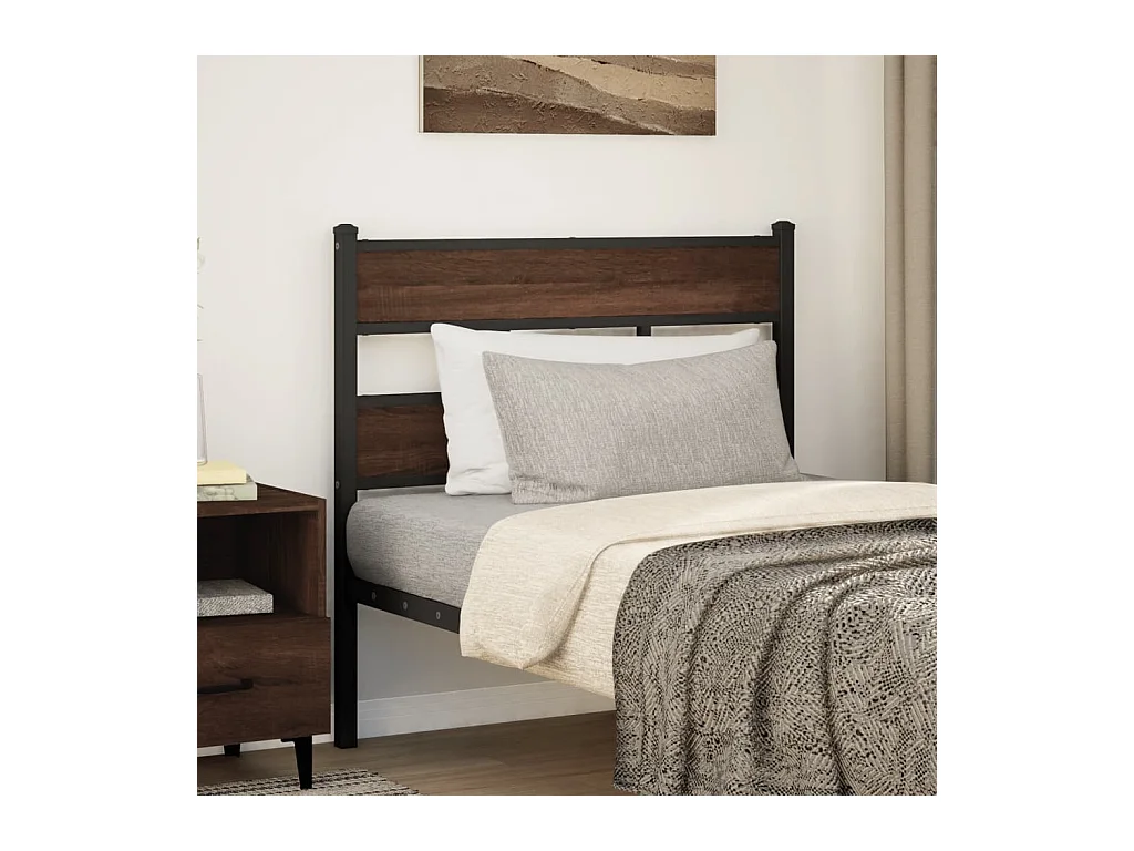 Mueble cabecero | Cabezal de cama | Cabecero de acero y madera de ingeniería marrón roble 107 cm