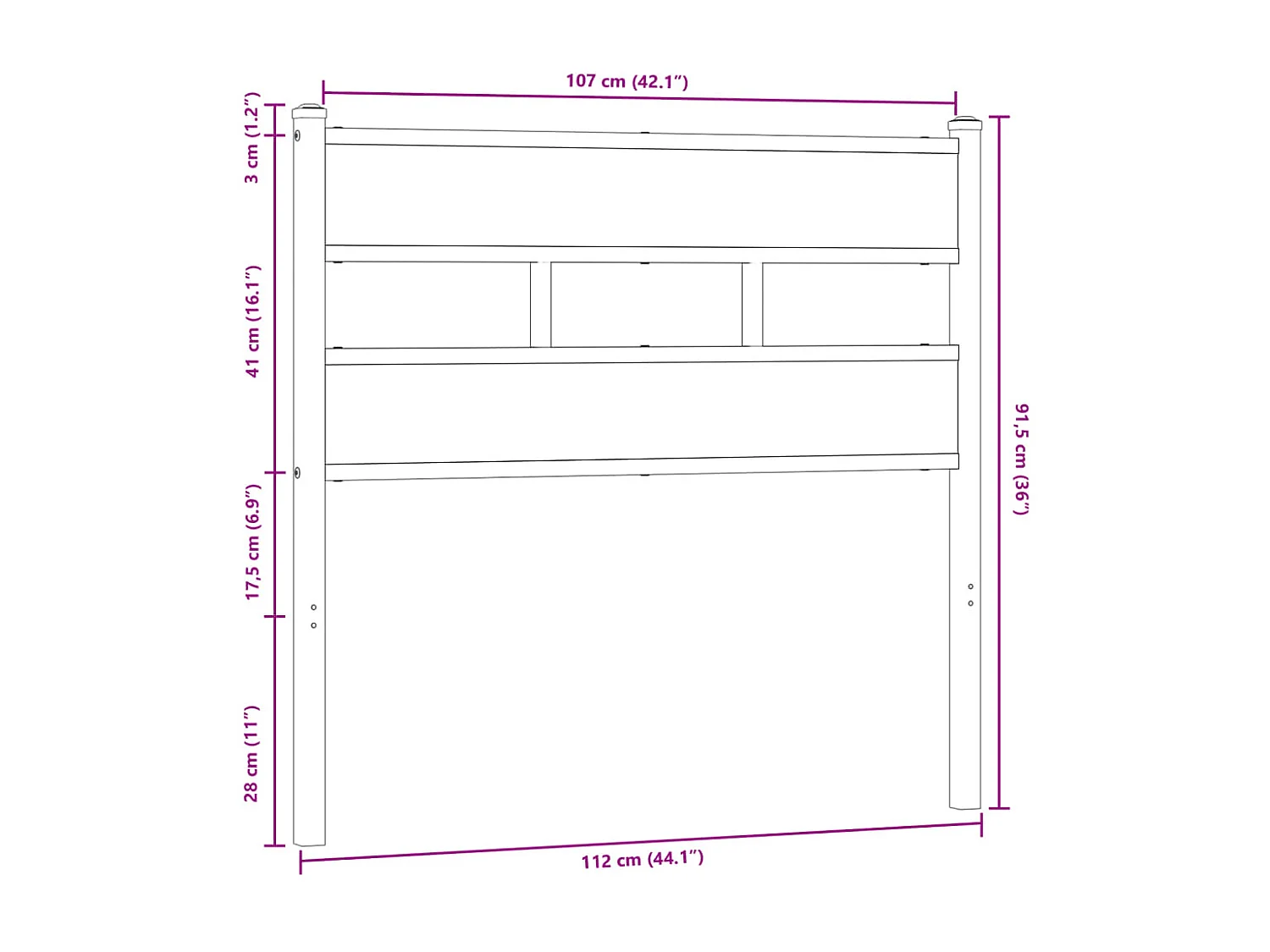Mueble cabecero | Cabezal de cama | Cabecero de acero y madera de ingeniería marrón roble 107 cm