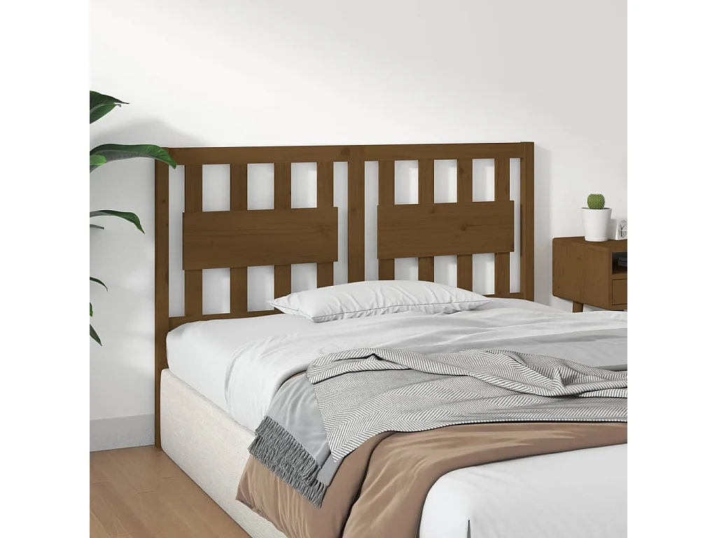 Cabecero de Cama | Cabezal de cama | Mueble de cabecero madera maciza pino marrón miel 145,5x4x100 cm