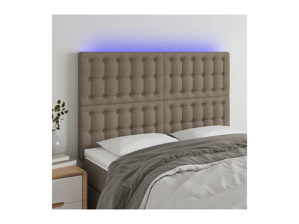 Cabecero | Cabezal de Cama | Mueble cabecero con luces LED tela gris taupe 144x5x118/128 cm