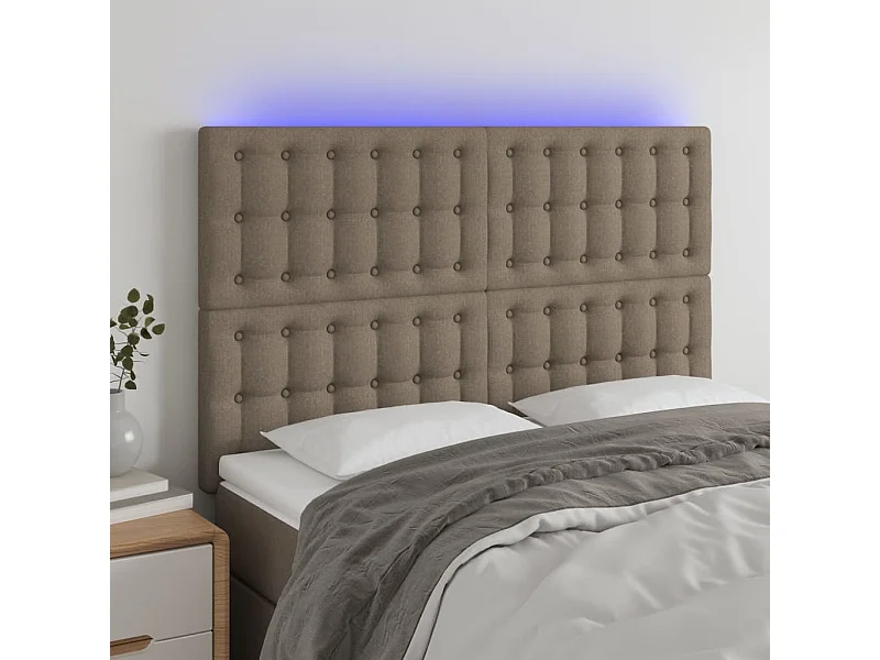 Tête de Lit | Panneau de tête pour lit Moderne à LED Taupe 144x5x118/128 cm Tissu