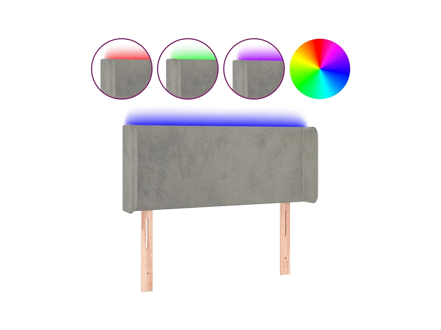 Tête de Lit | Panneau de tête pour lit Moderne à LED Gris clair 103x16x78/88 cm Velours