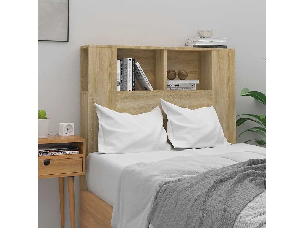 Tête de Lit avec rangement | Armoire de tête de lit Chêne sonoma 100x18,5x102,5 cm