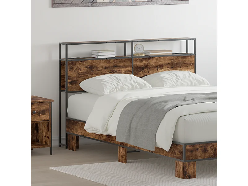 Tête de Lit de rangement | Panneau de tête pour lit Chêne fumé 120 cm Bois d'ingénierie