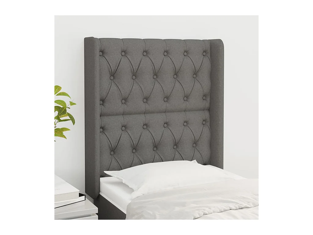 Cabecero | Cabezal de Cama | Mueble cabecero con orejas de tela gris oscuro 83x16x118/128 cm