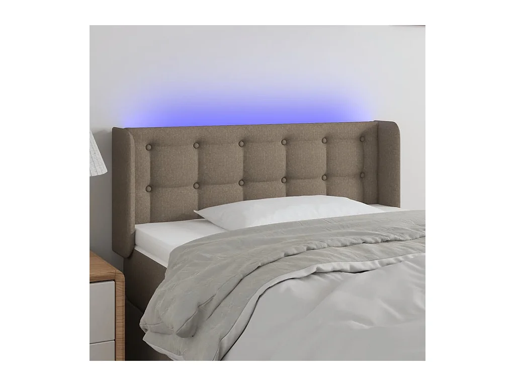 Mueble cabecero | Cabezal de cama | Cabecero con LED de tela gris taupe 83x16x78/88 cm