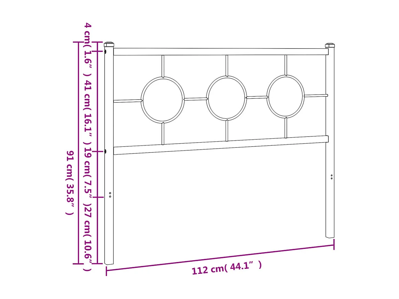 Tête de Lit | Panneau de tête pour lit Moderne métal noir 107 cm