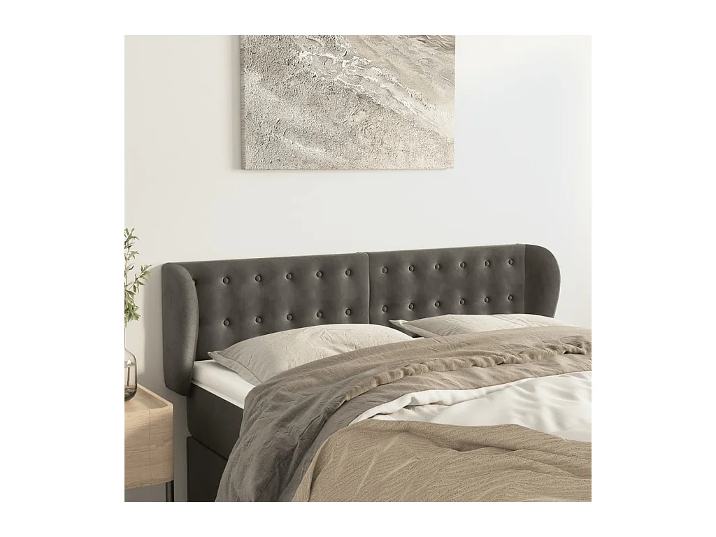 Mueble cabecero | Cabezal de cama | Cabecero de terciopelo gris oscuro 147x23x78/88 cm