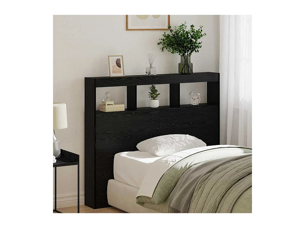 Cabinet de Tête de Lit | Commode de tête de lit avec LED Chêne noir 122 x 17 x 102 cm