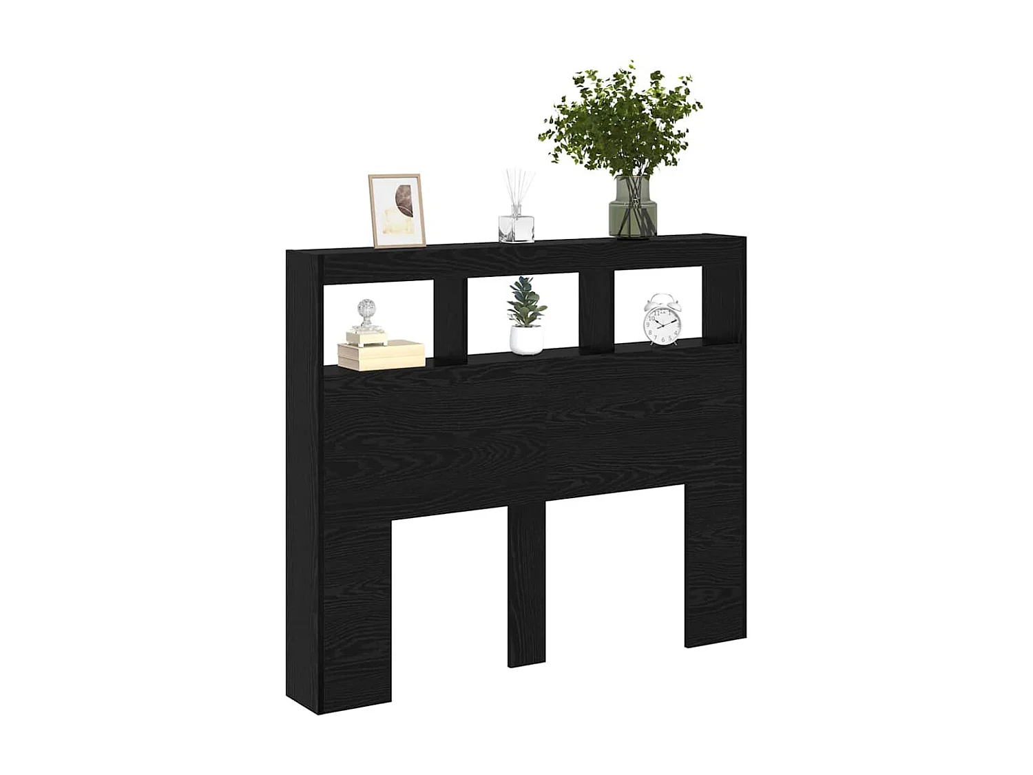 Cabecera | Cabezal de Cama | Mueble cabecero con LED con estante Roble negro 122 x 17 x 102 cm