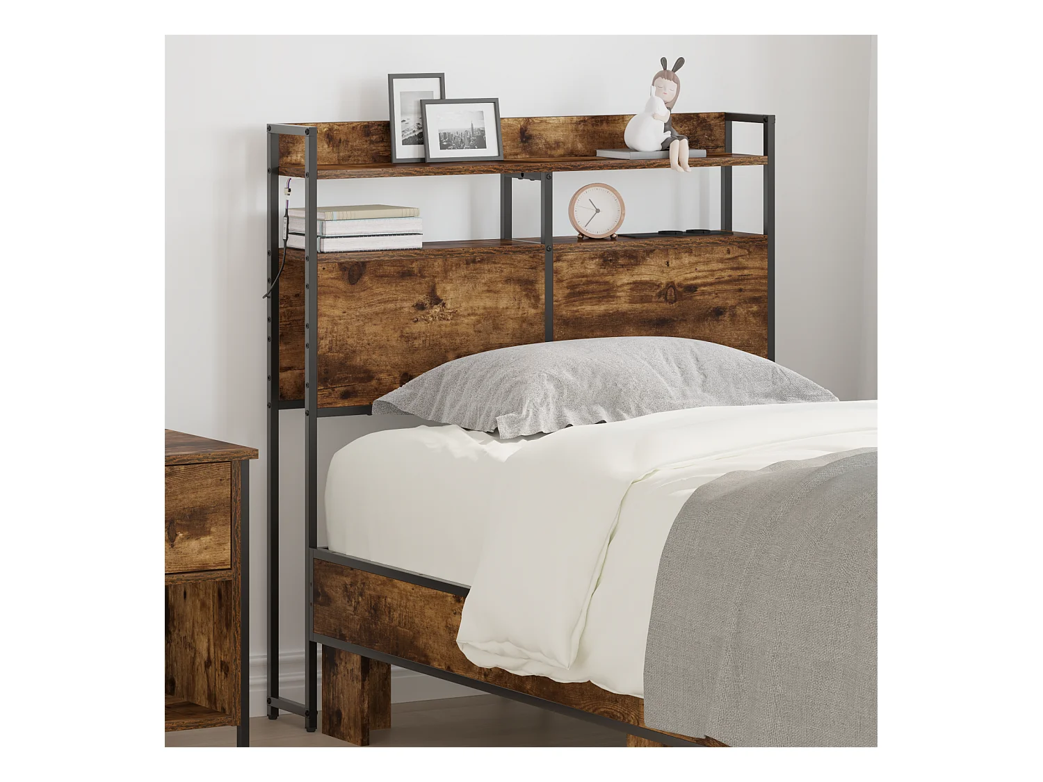 Tête de Lit de rangement | Panneau de tête pour lit Chêne fumé 80 cm Bois d'ingénierie