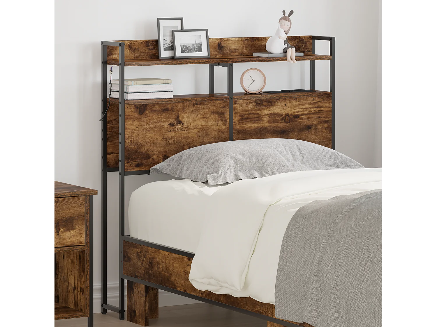 Tête de Lit de rangement | Panneau de tête pour lit Chêne fumé 80 cm Bois d'ingénierie
