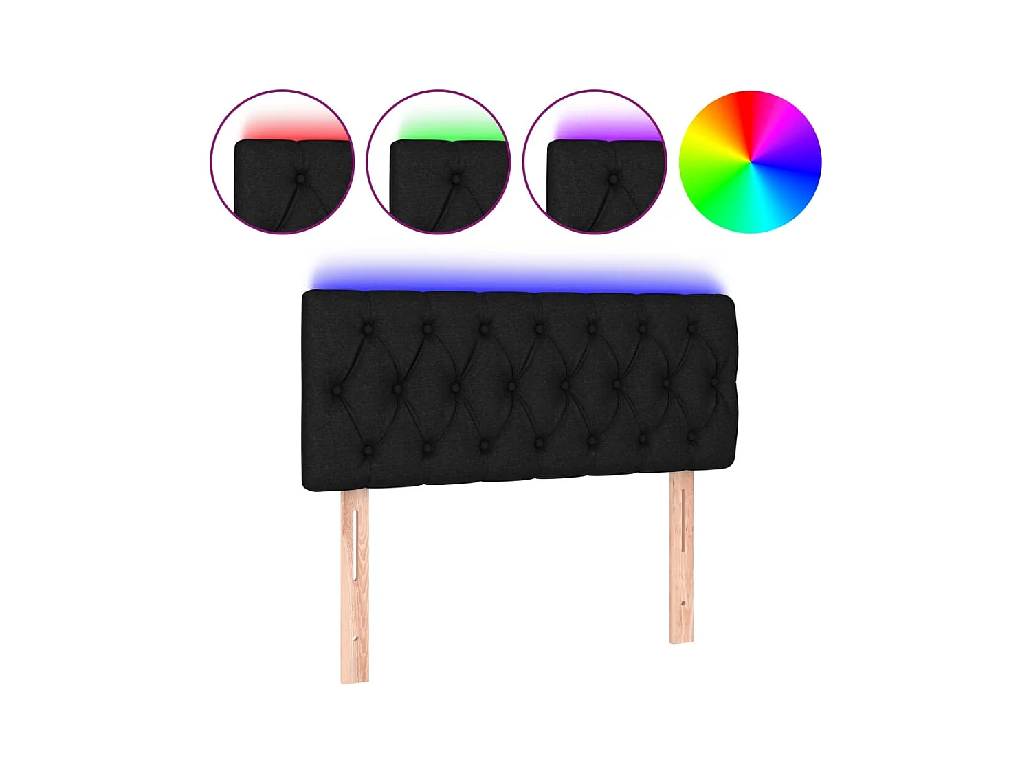 Mueble cabecero | Cabezal de cama | Cabecero con LED de tela negro 100x7x78/88 cm