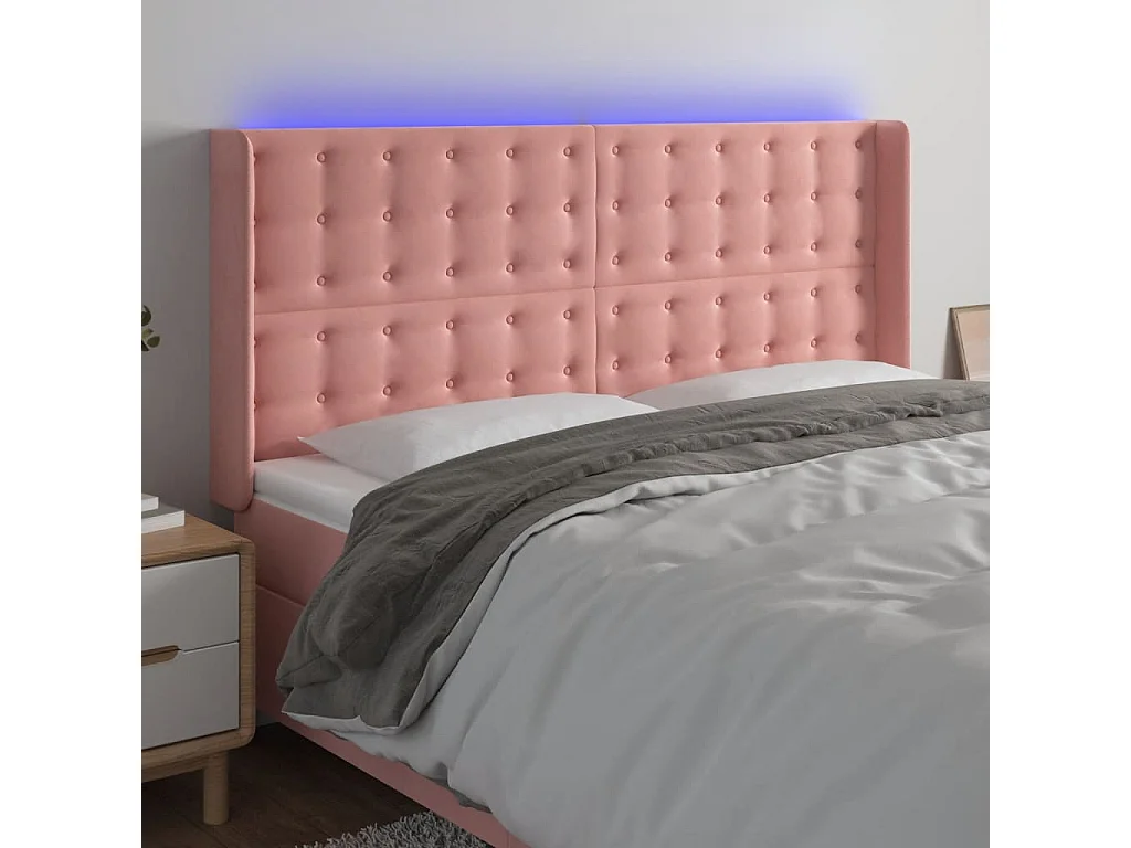 Hoofdbord | Hoofdeinde LED 203x16x118/128 cm fluweel roze