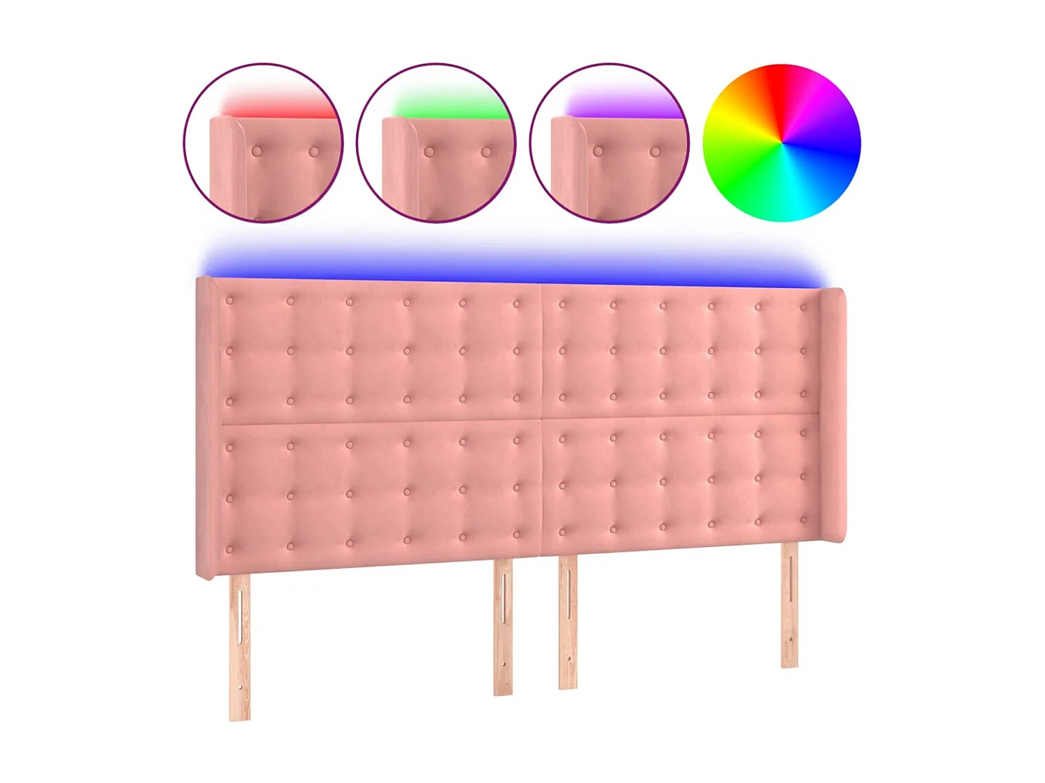 Hoofdbord | Hoofdeinde LED 203x16x118/128 cm fluweel roze