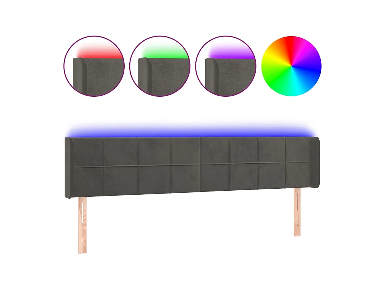 Cabecero | Cabezal de Cama | Mueble cabecero con LED de terciopelo gris oscuro 203x16x78/88 cm